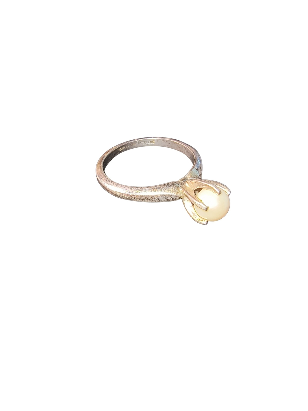 Vintage Sarah Coventry Classic Genuine White Pearl Ring In Sterling Silver - Picture 2 of 10